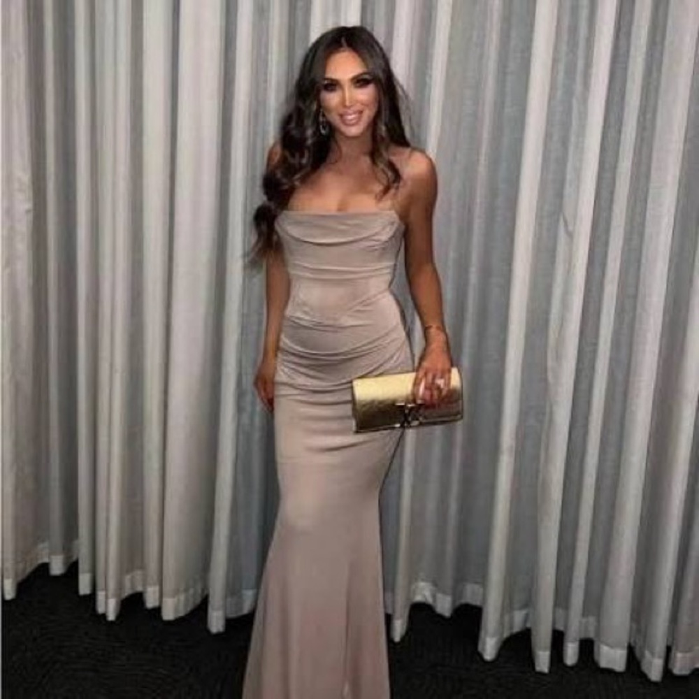 House of CB Taupe Maxi Dress milena almond small mermaid - Picture 2 of 9